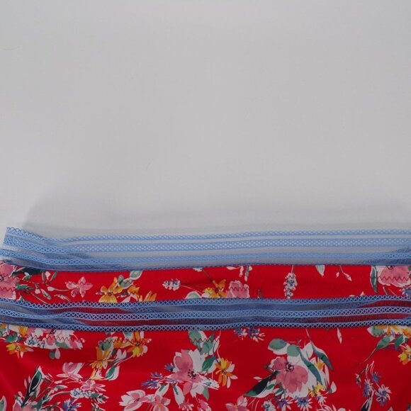 Jessica Simpson Swim Bottom High Waisted Red Floral with Lace Trim. EUC. Size S - Picture 2 of 7